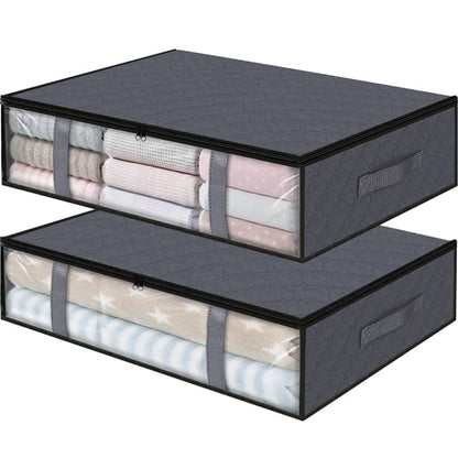 2-Pack Foldable Storage Boxes for Clothes and Blankets, Under-Bed Drawers, Multifunctional Spacious, Gray V1188-MS-325-1417
