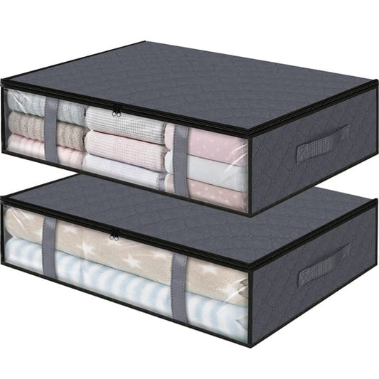 2-Pack Foldable Storage Boxes for Clothes and Blankets, Under-Bed Drawers, Multifunctional Spacious, Gray V1188-MS-325-1417