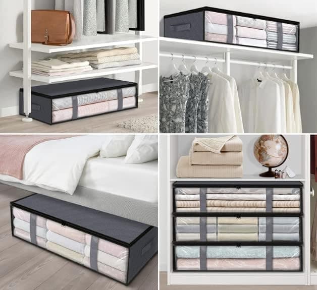 2-Pack Foldable Storage Boxes for Clothes and Blankets, Under-Bed Drawers, Multifunctional Spacious, Gray V1188-MS-325-1417