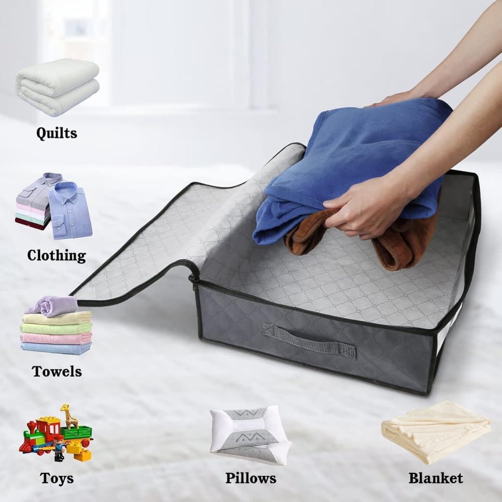 2-Pack Foldable Storage Boxes for Clothes and Blankets, Under-Bed Drawers, Multifunctional Spacious, Gray V1188-MS-325-1417