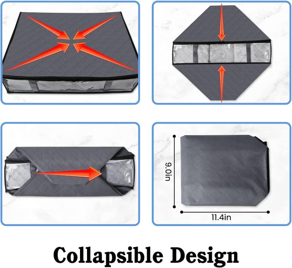 2-Pack Foldable Storage Boxes for Clothes and Blankets, Under-Bed Drawers, Multifunctional Spacious, Gray V1188-MS-325-1417