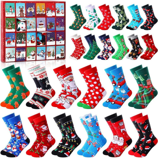 24 Pair Christmas Socks Advent Calendar 2025, Unisex Party Socks with Santa Snowman Reindeer, for Christmas V1188-MS-325-1418