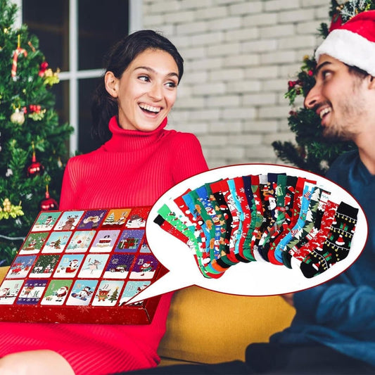 24 Pair Christmas Socks Advent Calendar 2025, Unisex Party Socks with Santa Snowman Reindeer, for Christmas V1188-MS-325-1418