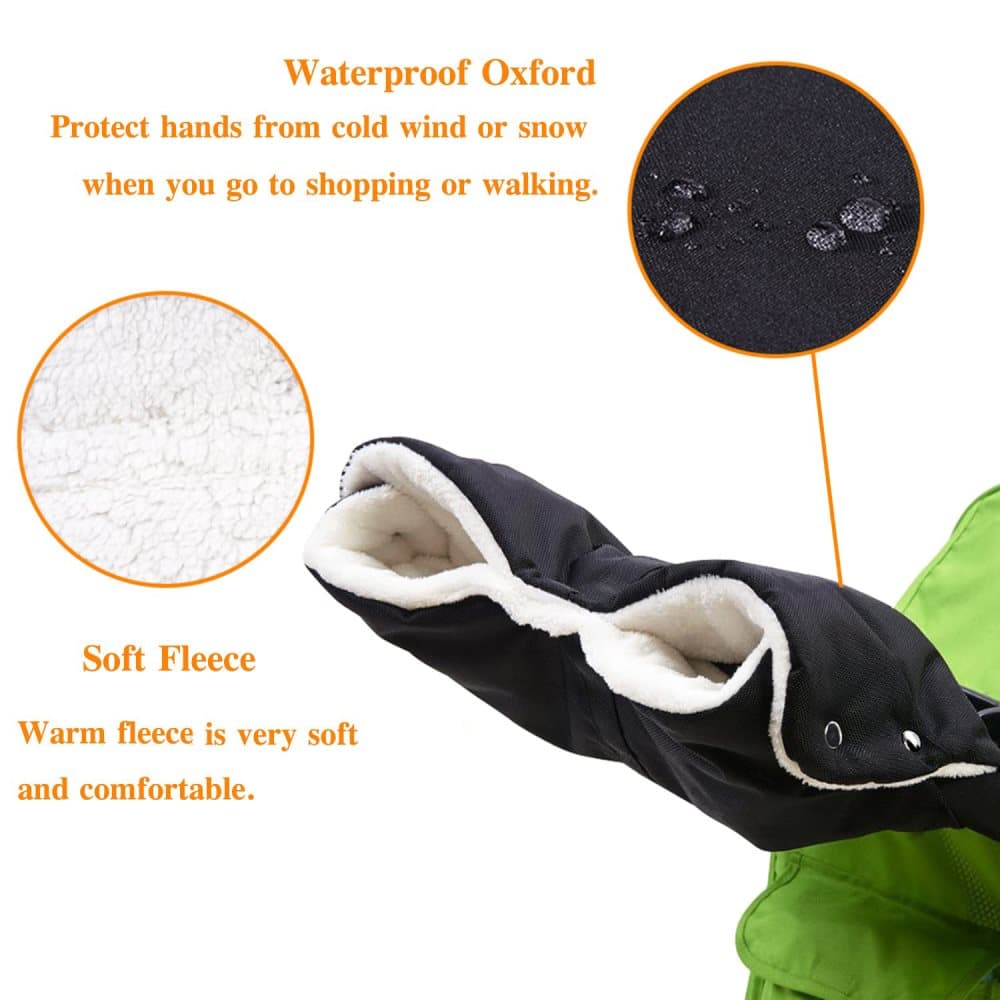Waterproof Stroller Gloves Winter Hand Warmer with Fur, Black, Compatible with Stroller V1188-MS-325-1420