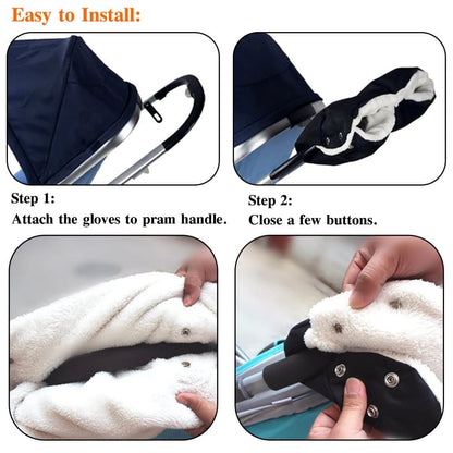 Waterproof Stroller Gloves Winter Hand Warmer with Fur, Black, Compatible with Stroller V1188-MS-325-1420