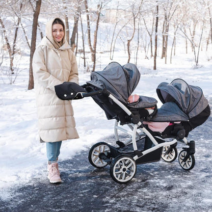 Waterproof Stroller Gloves Winter Hand Warmer with Fur, Black, Compatible with Stroller V1188-MS-325-1420