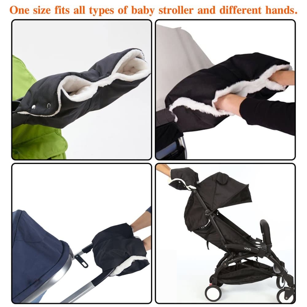 Waterproof Stroller Gloves Winter Hand Warmer with Fur, Black, Compatible with Stroller V1188-MS-325-1420