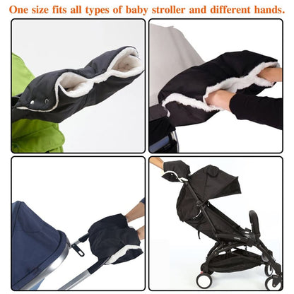 Waterproof Stroller Gloves Winter Hand Warmer with Fur, Black, Compatible with Stroller V1188-MS-325-1420