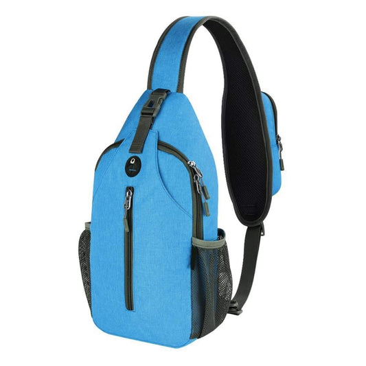 Blue Multifunctional Shoulder Crossbody Chest Backpack with Headphone Jack, Unisex for Hiking Traveling V1188-MS-325-1423
