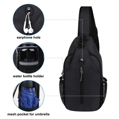 Multifunctional Shoulder Crossbody Chest Backpack with Headphone Jack, Unisex for Hiking Traveling Climbing, V1188-MS-325-1428