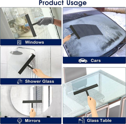 Multifunctional Silicone Shower Scraper with Hook for Windows, Shower Door and Car Window, Black V1188-MS-325-1437