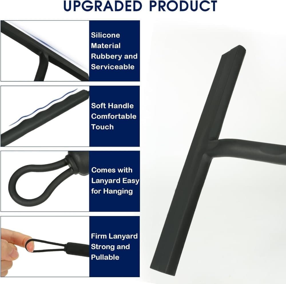 Multifunctional Silicone Shower Scraper with Hook for Windows, Shower Door and Car Window, Black V1188-MS-325-1437