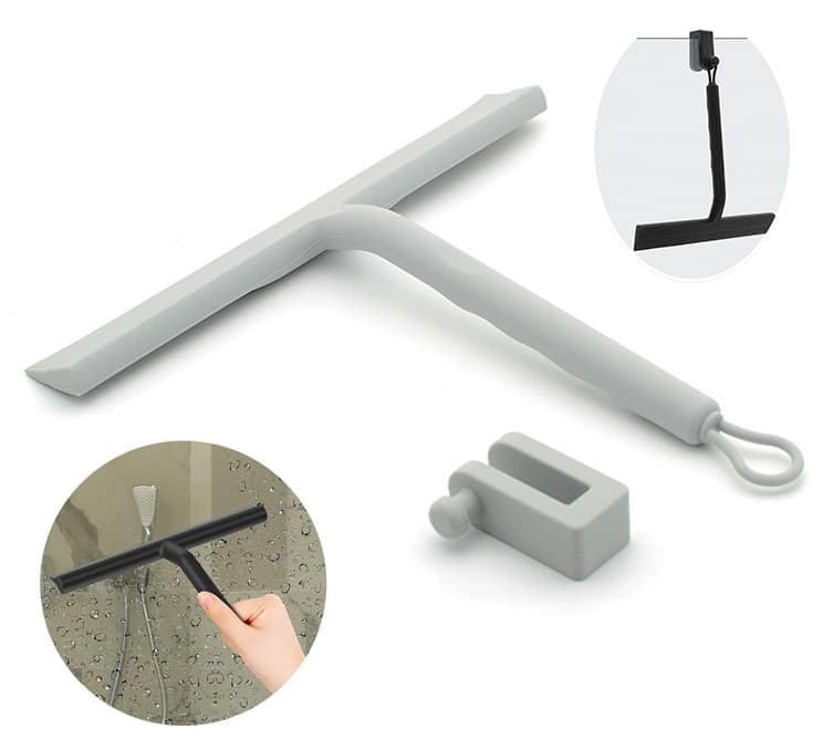 Silicone shower scraper with hook for windows shower door and car window, gray V1188-MS-325-1438
