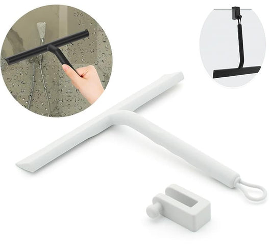 Silicone shower scraper for windows shower doors and car windows, with hook, white V1188-MS-325-1439