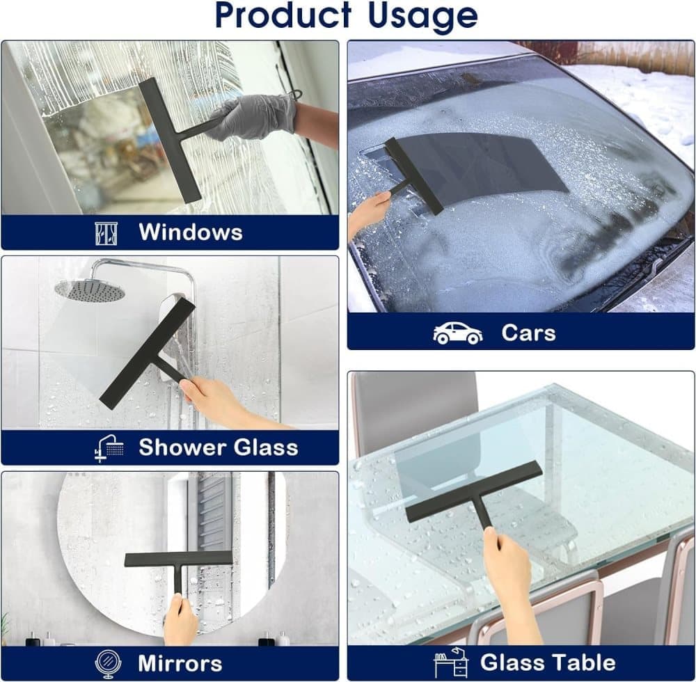 Silicone shower scraper for windows shower doors and car windows, with hook, white V1188-MS-325-1439