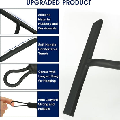 Silicone shower scraper for windows shower doors and car windows, with hook, white V1188-MS-325-1439