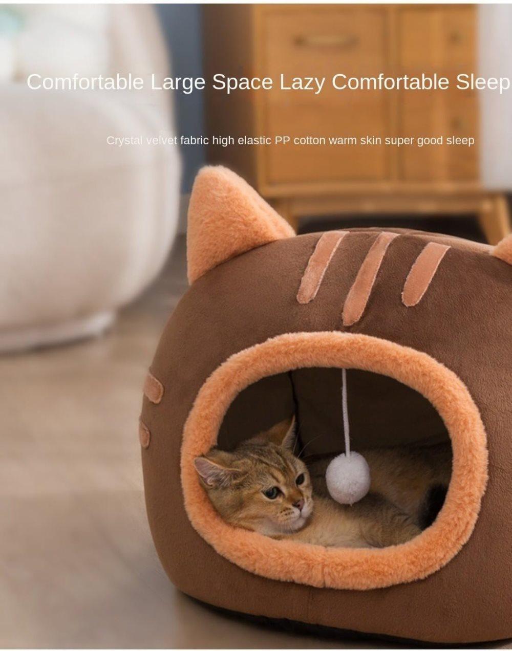 Fluffy Dog Bed Cat Bed Winter Pet House Anti-Slip, Large, Brown V1188-MS-325-1453