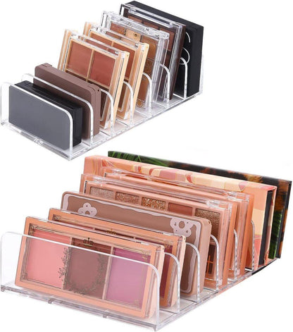 2-Pack Acrylic Makeup Organizer with 7 Compartments for Eyeshadow, 17x8.5x4cm, Perfect for Vanity and V1188-MS-325-1468