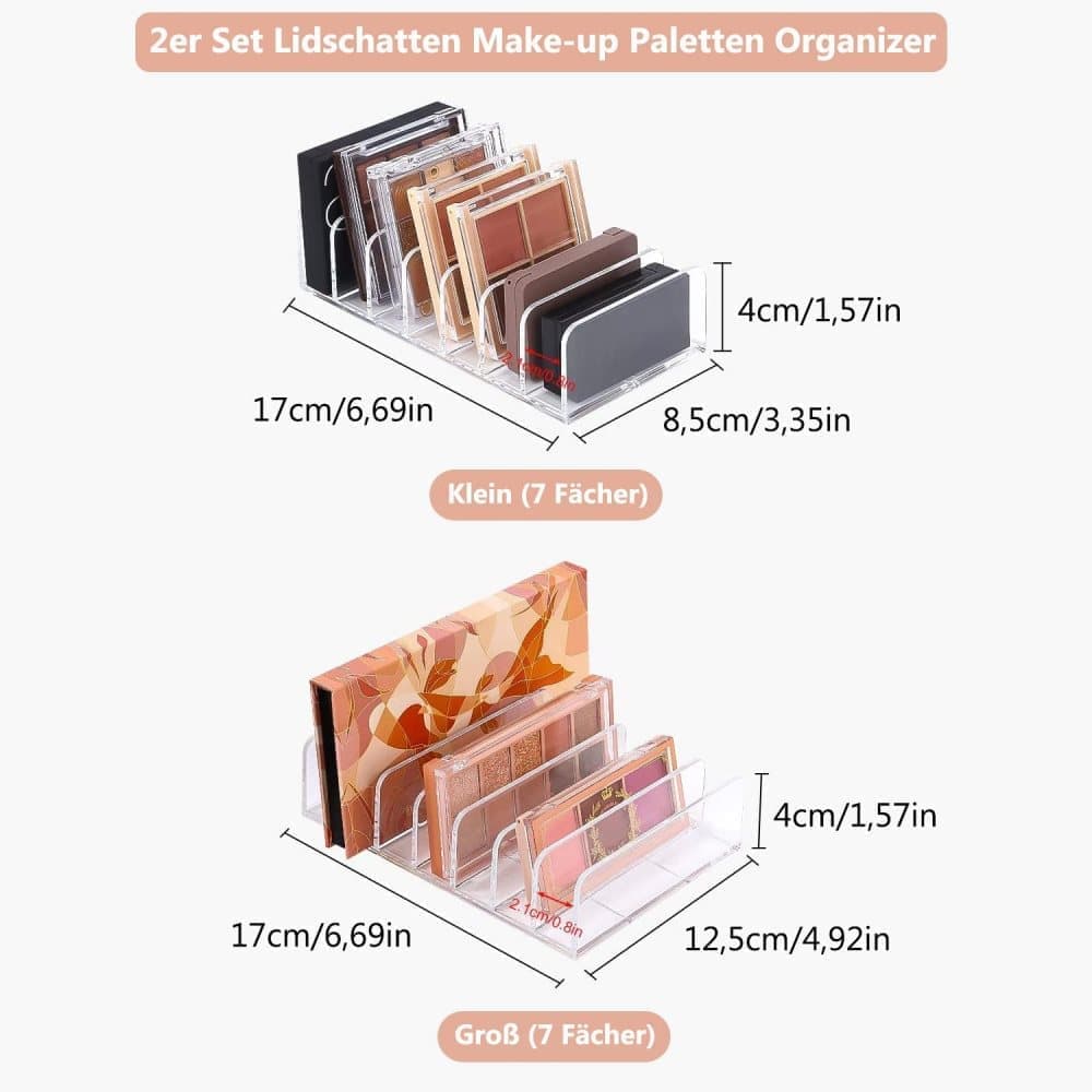 2-Pack Acrylic Makeup Organizer with 7 Compartments for Eyeshadow, 17x12.5x4cm, Perfect for Vanity and V1188-MS-325-1469