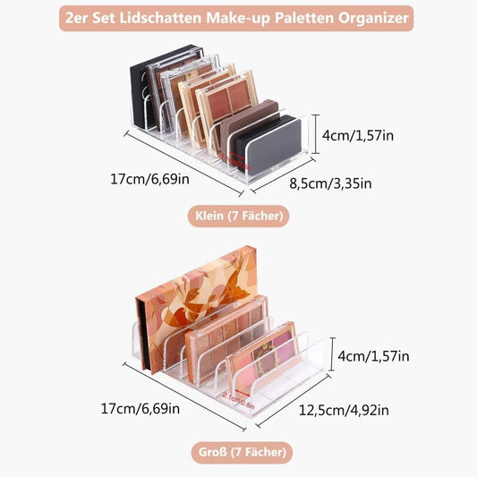 2-Pack Acrylic Makeup Organizer with 7 Compartments for Eyeshadow, 17x12.5x4cm, Perfect for Vanity and V1188-MS-325-1469