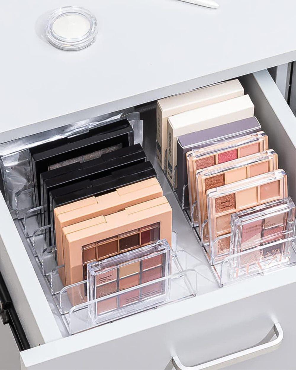 2-Pack Acrylic Makeup Organizer with 7 Compartments for Eyeshadow, 17x12.5x4cm, Perfect for Vanity and V1188-MS-325-1469