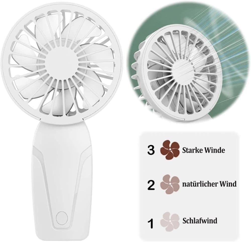 Portable Mini Hand Fan USB Rechargeable with 3 Speeds, Quiet Handheld Fan, White V1188-MS-325-1473