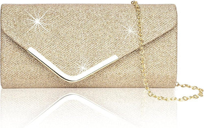 Sequin Evening Bag for Women 3-in-1 with Chain and Envelope Shape, Gold V1188-MS-325-1493