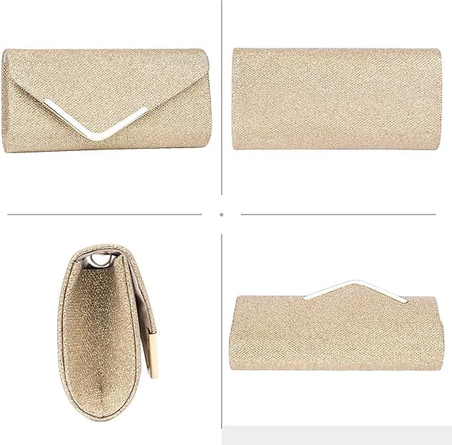 Sequin Evening Bag for Women 3-in-1 with Chain and Envelope Shape, Gold V1188-MS-325-1493