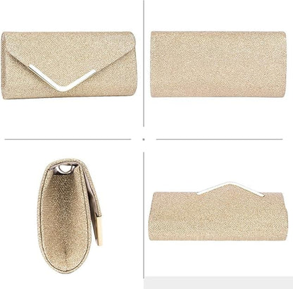 Sequin Evening Bag for Women 3-in-1 with Chain and Envelope Shape, Gold V1188-MS-325-1493