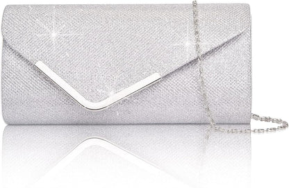 Sequin Evening Bag for Women 3-in-1 with Chain and Envelope Shape, Silver V1188-MS-325-1494