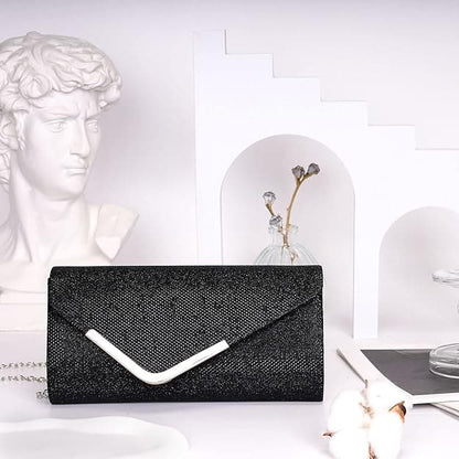 Sequin Evening Bag for Women 3-in-1 with Chain and Envelope Shape, Black V1188-MS-325-1495