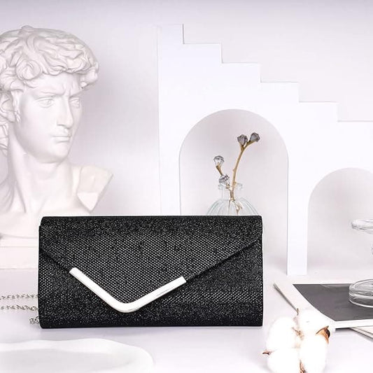 Sequin Evening Bag for Women 3-in-1 with Chain and Envelope Shape, Black V1188-MS-325-1495