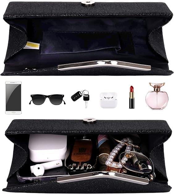 Sequin Evening Bag for Women 3-in-1 with Chain and Envelope Shape, Black V1188-MS-325-1495