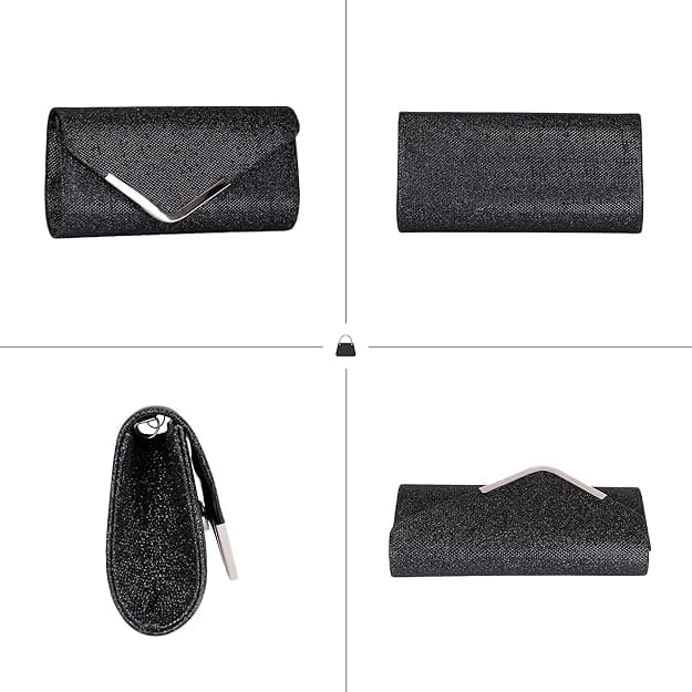 Sequin Evening Bag for Women 3-in-1 with Chain and Envelope Shape, Black V1188-MS-325-1495