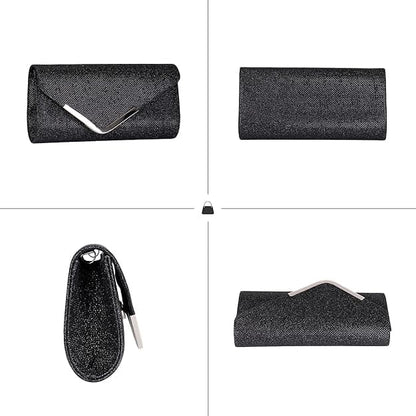 Sequin Evening Bag for Women 3-in-1 with Chain and Envelope Shape, Black V1188-MS-325-1495