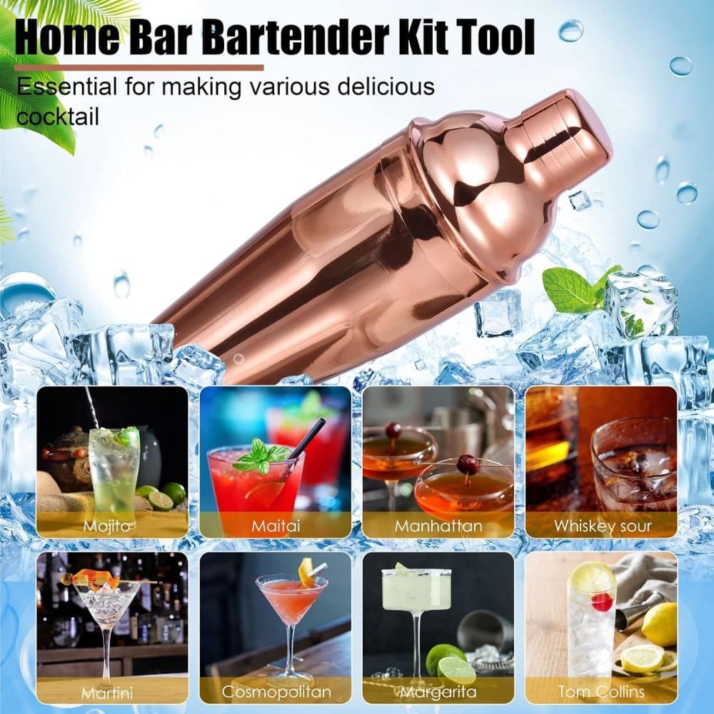 12-Piece Stainless Steel Cocktail Set with Bamboo Stand, Gold, Perfect Gift for Home Bar V1188-MS-325-1514