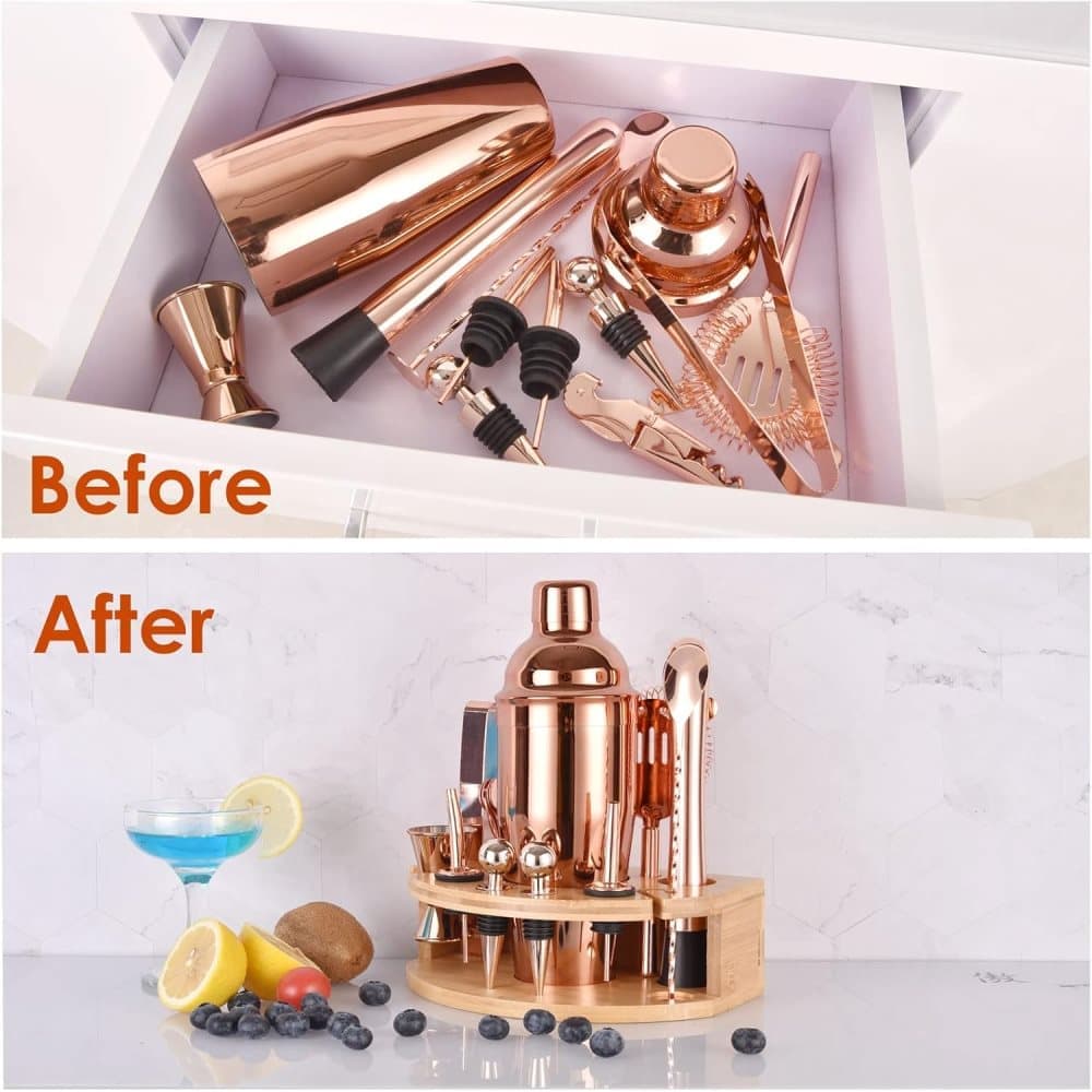 12-Piece Stainless Steel Cocktail Set with Bamboo Stand, Gold, Perfect Gift for Home Bar V1188-MS-325-1514