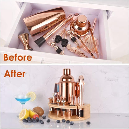 12-Piece Stainless Steel Cocktail Set with Bamboo Stand, Gold, Perfect Gift for Home Bar V1188-MS-325-1514
