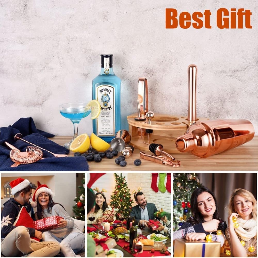 12-Piece Stainless Steel Cocktail Set with Bamboo Stand, Gold, Perfect Gift for Home Bar V1188-MS-325-1514