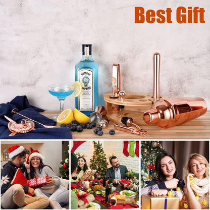 12-Piece Stainless Steel Cocktail Set with Bamboo Stand, Gold, Perfect Gift for Home Bar V1188-MS-325-1514