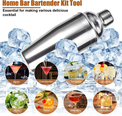 12-Piece Stainless Steel Cocktail Set with Bamboo Stand, Silver, Perfect Gift for Home Bar V1188-MS-325-1516