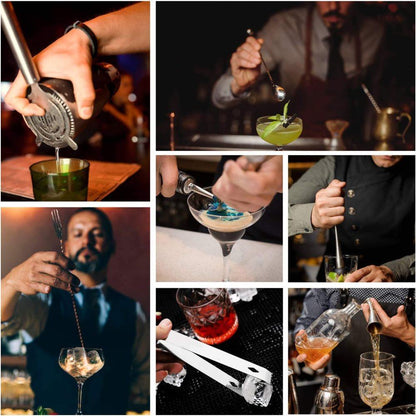 12-Piece Stainless Steel Cocktail Set with Bamboo Stand, Silver, Perfect Gift for Home Bar V1188-MS-325-1516