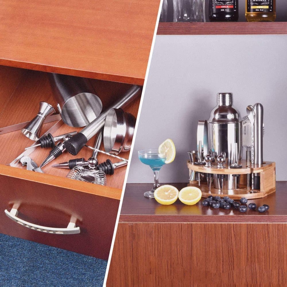 12-Piece Stainless Steel Cocktail Set with Bamboo Stand, Silver, Perfect Gift for Home Bar V1188-MS-325-1516