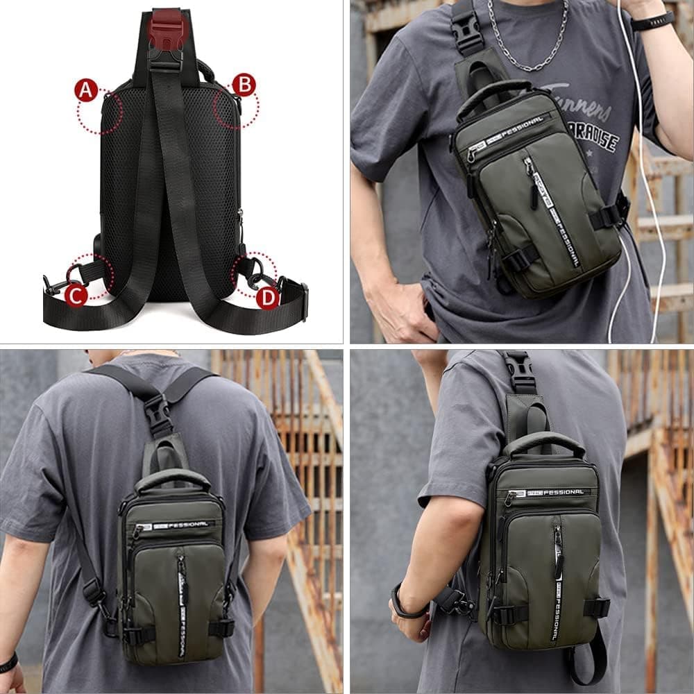 Multifunctional Water Resistant Shoulder Bag with USB Charging Port for Men and Women, Blue V1188-MS-325-1518