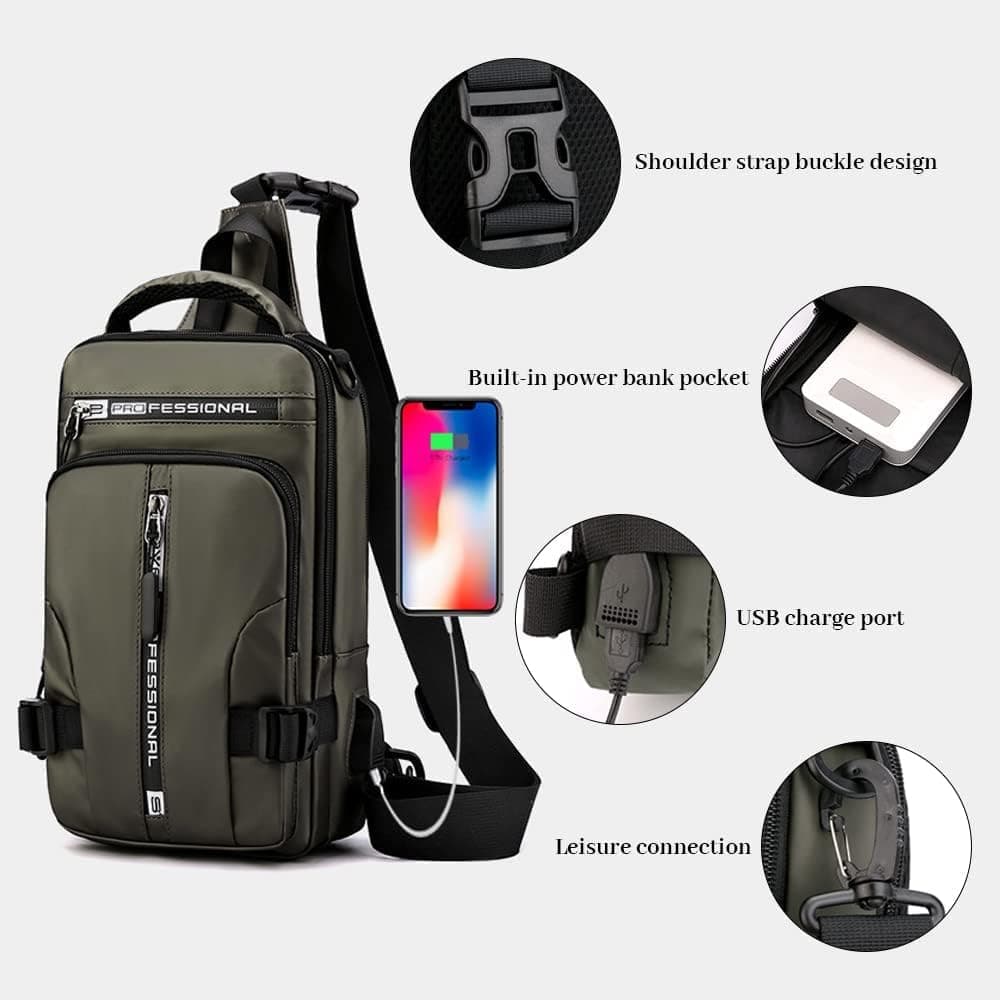 Multifunctional Water Resistant Shoulder Bag with USB Charging Port for Men and Women, Blue V1188-MS-325-1518