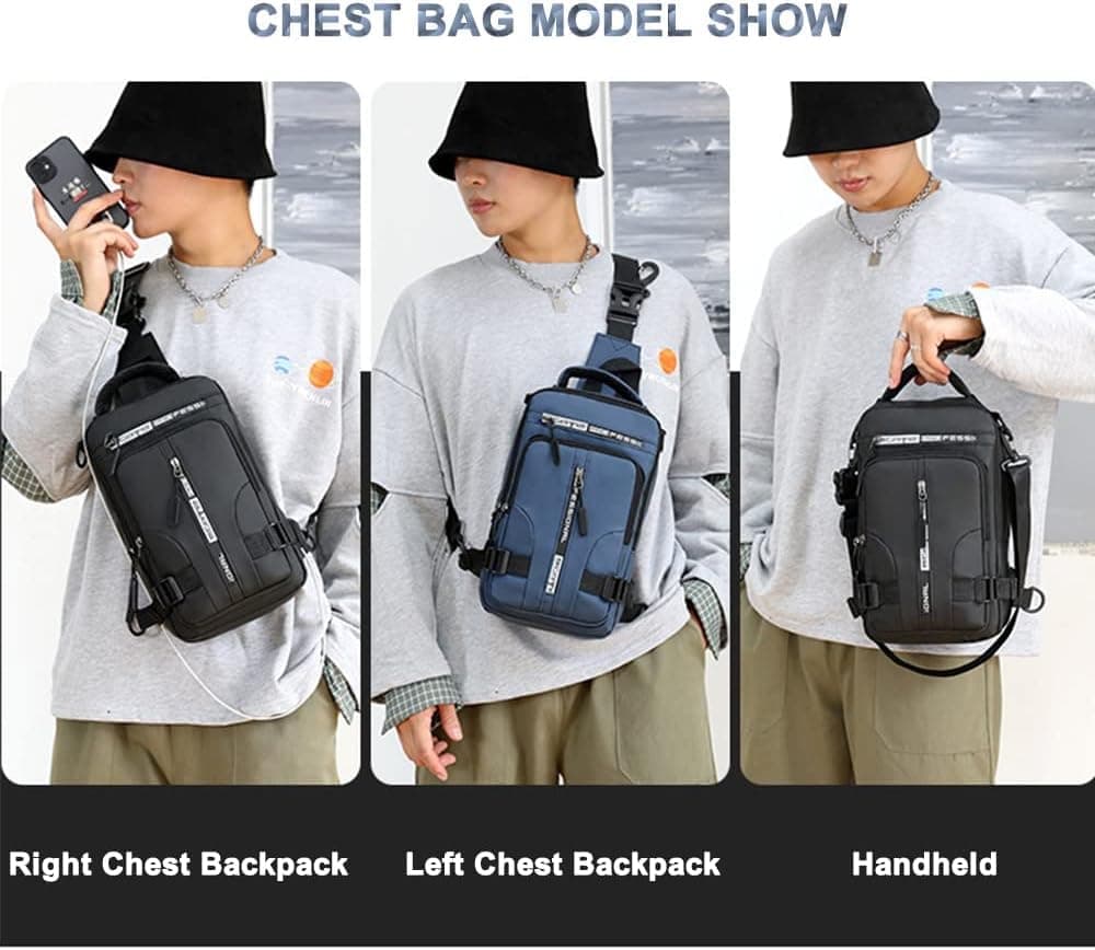 Multifunctional Water Resistant Shoulder Bag with USB Charging Port for Men and Women, Light Brown V1188-MS-325-1522