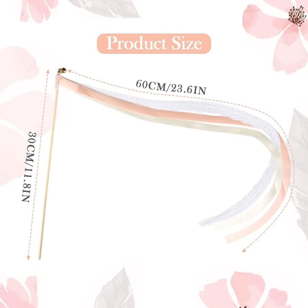 30 Pack Pink Satin & Lace Ribbon Wands for Wedding Party Decor, 30cm V1188-MS-325-1542