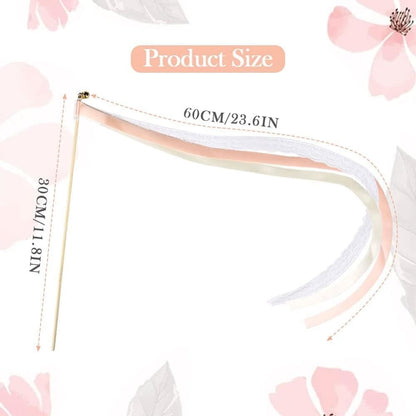 30 Pack Pink Satin & Lace Ribbon Wands for Wedding Party Decor, 30cm V1188-MS-325-1542