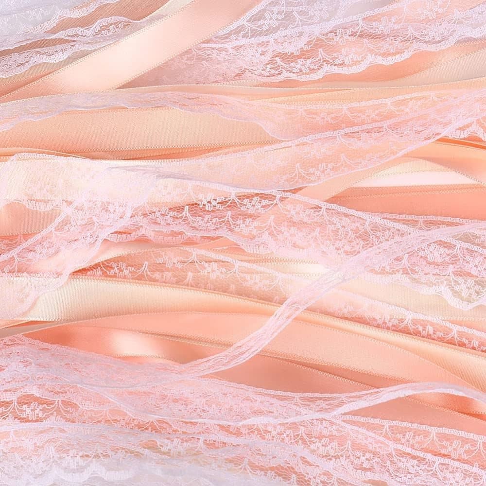 30 Pack Pink Satin & Lace Ribbon Wands for Wedding Party Decor, 30cm V1188-MS-325-1542