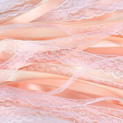30 Pack Pink Satin & Lace Ribbon Wands for Wedding Party Decor, 30cm V1188-MS-325-1542